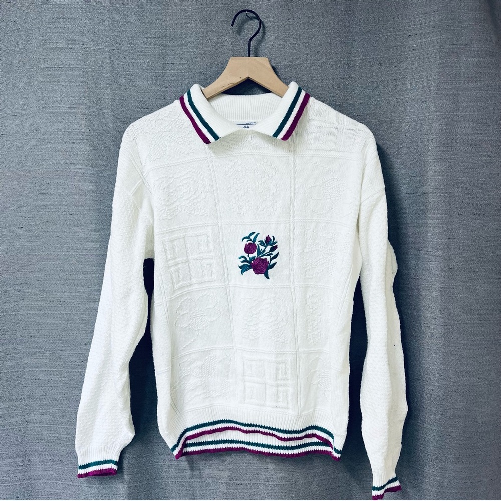 Vintage Isle of Cotton 100% Cotton Knit Granny Prep Sweater size M Made in USA